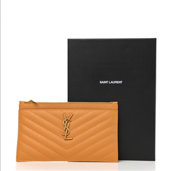 Yves Saint Laurent Handbags - YSL yves saint laurent grain de poudre chevron bill pouche senape w/box. Yellow